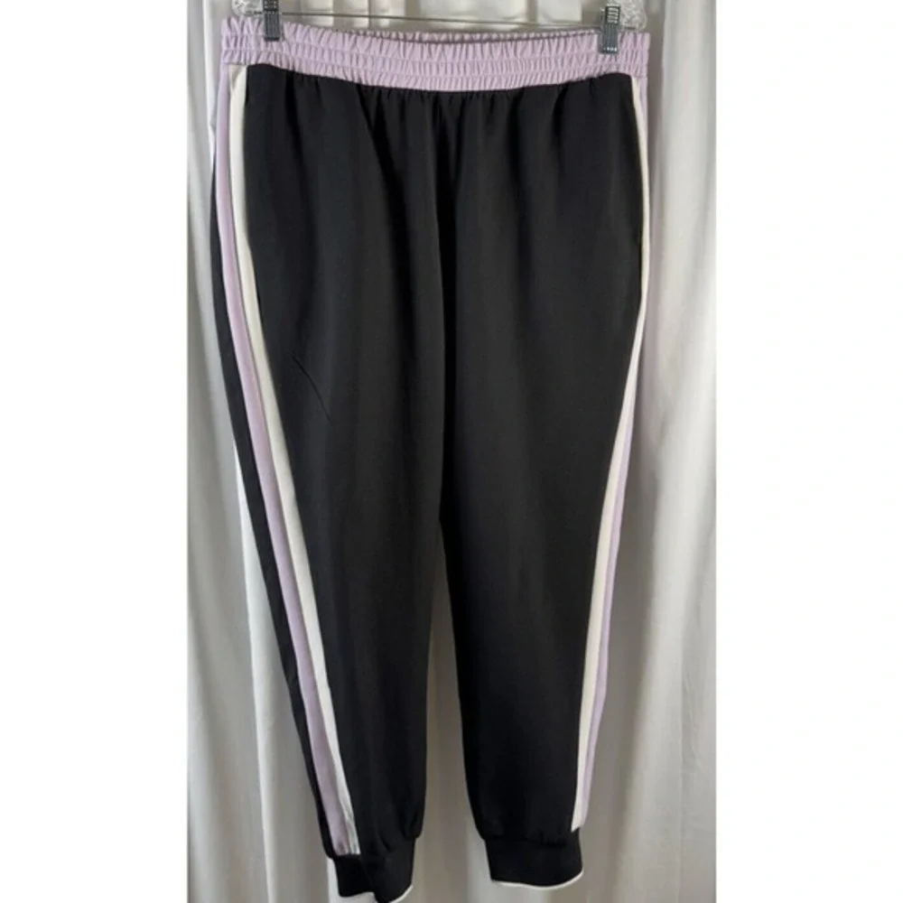 Zara Black Lilac Purple Side Stripe Jogger Pants Elastic Waist XL Preppy 74-01 - Picture 11 of 11